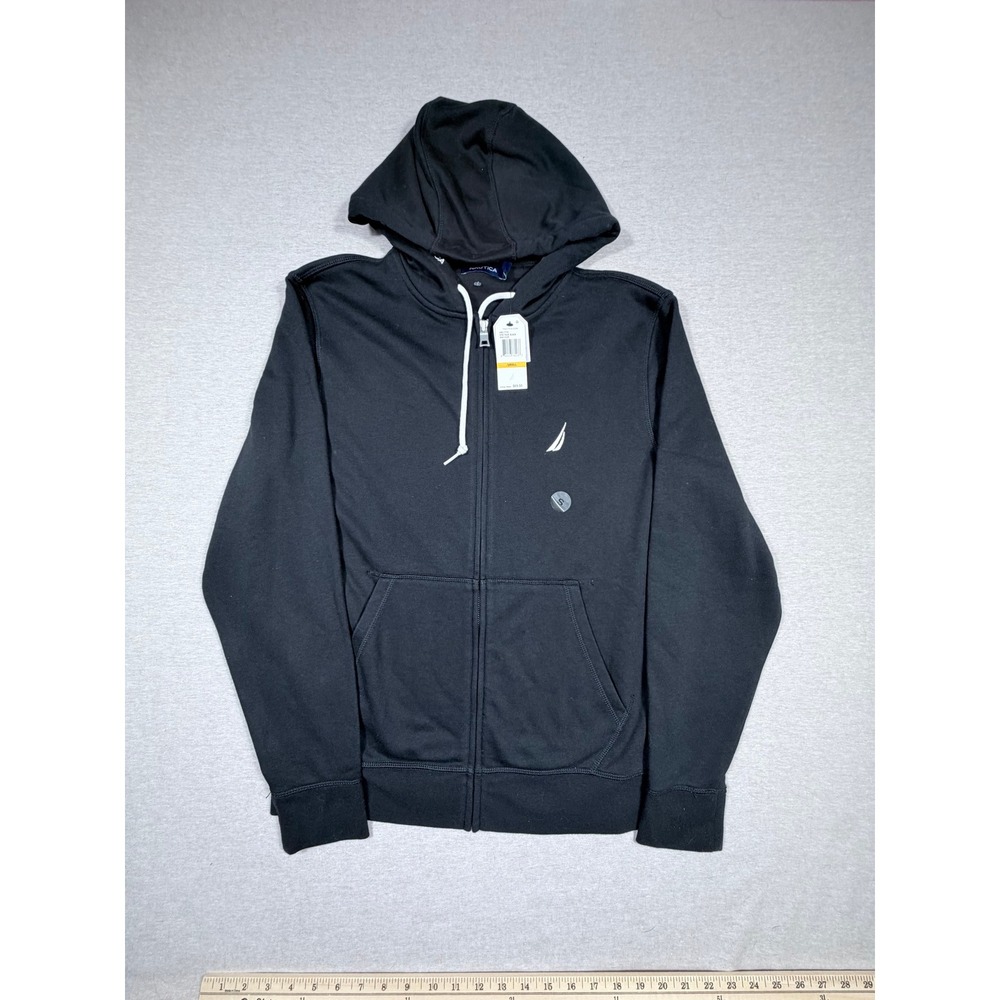 Nautica Mens Full Zip Hoodie Black Anchor Sweatshirt Preppy Small NWT College